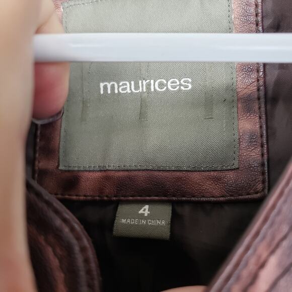 Maurices Size 4X Faux Leather Moto Jacket Brown Distressed Grunge Mad Max Rugged - Picture 4 of 15